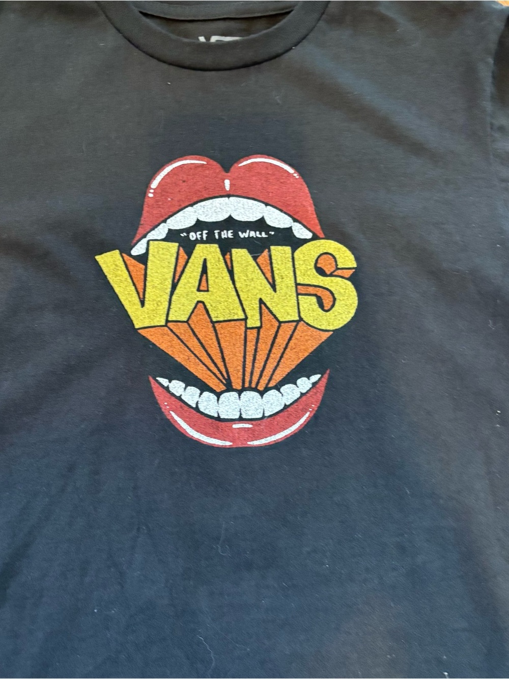 Vans Mens Black Graphic Logo T-Shirt - Yellow & Red Print Vintage